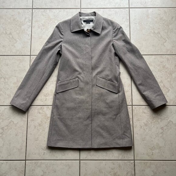 Theory Sunny Houndstooth Long Trench Coat Brown Size Small - Picture 3 of 7